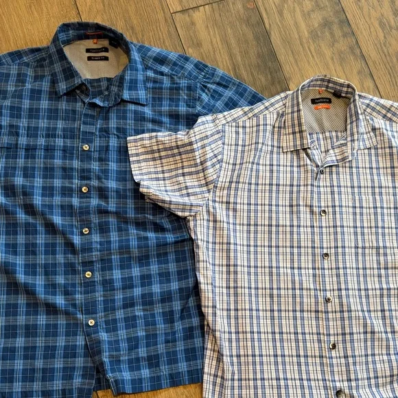 2 Van Heusen Travelers Short Sleeve Shirts Blue Plaid sz Large - Picture 2 of 8